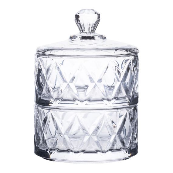 Цукерниця скляна з кришкою Ø 10 см дворівнева HP-YH-79