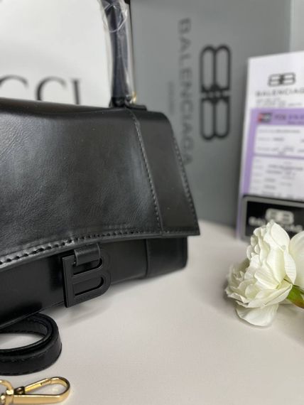 Женская сумка Balenciaga Hourglass Black & Black logo wb031 | Зображення 3