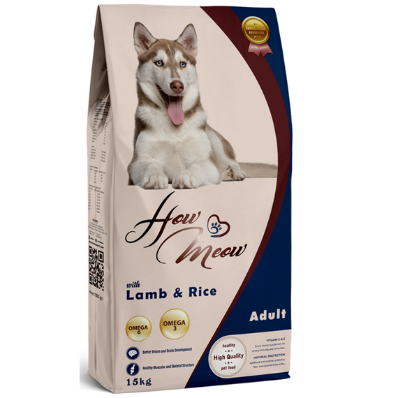 Сухий корм для дорослих собак How Meow Dog Adult з ягням та рисом 15кг