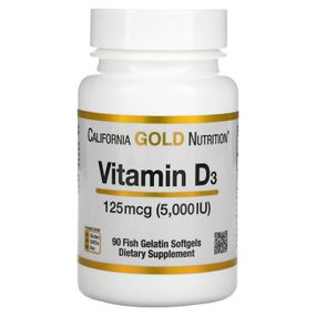 Витамин California Gold Nutrition Витамин D3, 5000 МЕ (125 мкг), 90 желатиновых капсул (CGN-01065)