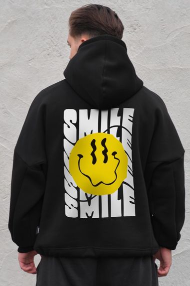 Оверсайз худі толстовка на флісі з капюшоном та принтом Without Smile Black