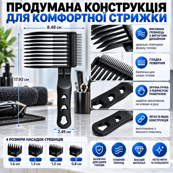 Професійний набір гребінців 4-в-1 Blend Friend для фейду та тушування волосся (чорний). Знімний перукарський гребінець-насадка | Зображення 15