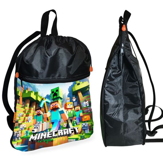 Рюкзак-мешок для обуви,спортивной формы Майнкрафт "Minecraft" детская сумка для сменки с расширителем (01289)