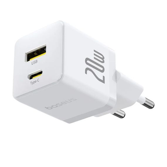 МЗП Baseus Palm Fast Charger PD20W+QC3.0 (1USB-A/1C) + кабель Type-C to Type-C (P10111608) Moon White | Зображення 1