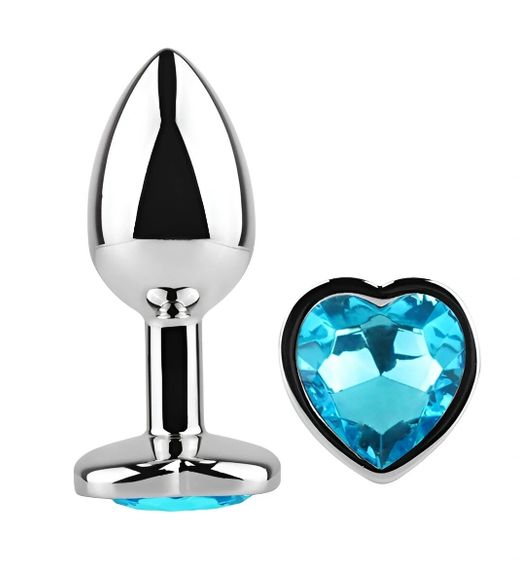 Анальний плаг EGZO Silver Heart Plug S із нержавіючої сталі з великим блакитним кристалом Sex Aura | Зображення 1