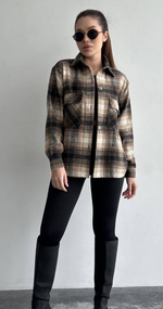 Женская теплая хлопковая рубашка в клетку GDF840, цвет коричневый, размер 48/52