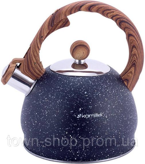 Чайник Kamille Whistling Kettle Marble 2л из нержавеющей стали со свистком, черный мрамор KM-1071