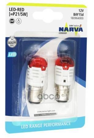180964000 NARVA Лампа P21/5 LED red (блістер 1 шт.)