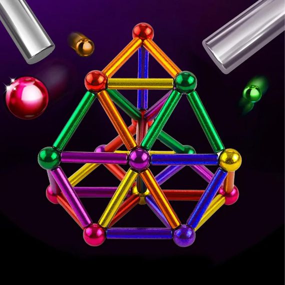 Магнитный конструктор-головоломка 36 палочек и 27 шариков, Разноцветный / Развивающая игрушка-головоломка для | Зображення 1