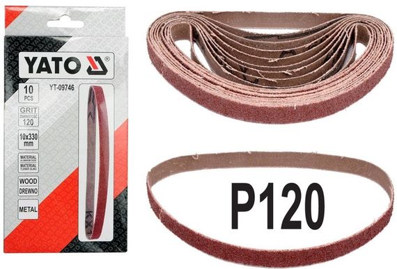 Набір стрічка наждачна нескінченна 10х330 P120 10 штук YATO YT-09746