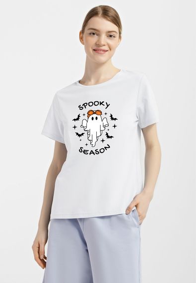 Футболка жіноча біла з принтом "Spooky season", 2XL