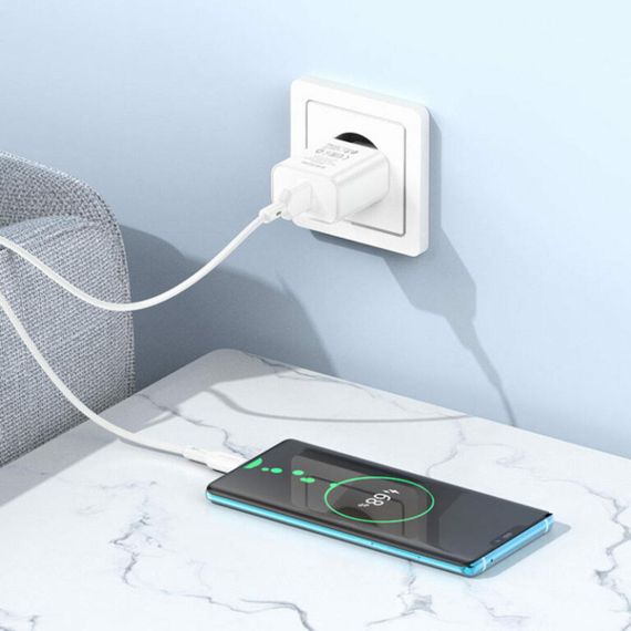 Мережевий зарядний пристрій BOROFONE BA72A Spring single port QC3.0 charger set(Type-C) White | Зображення 1