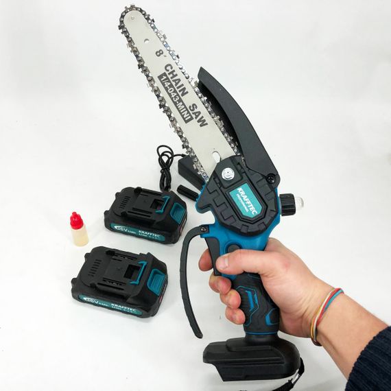 Аккумуляторная цепная мини пила 20 см в кейсе Krafftec (36V 4 Ач) + 2 аккумулятор и индикатором заряда | Зображення 4