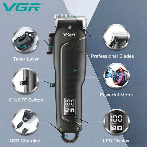Акумуляторна машинка для стрижки з 4 насадками VGR V683, Чорна (234569401_527) | Зображення 9
