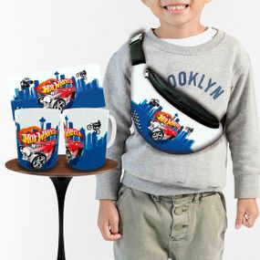 Набор: детская сумка-бананка+кружка Хот Вилс "Hot Wheels" 32х15см,бананка для мальчика через плечо (01002)