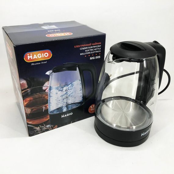 Електрочайник Magio MG-505, прозорий чайник з підсвічуванням, стильний електричний чайник | Зображення 5