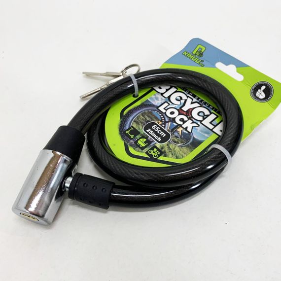 Замок велосипедний KIHUU LOCK 185, 15*65 тросовий, 2 ключі. Колір: чорний FI-52 | Зображення 1