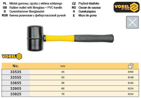Киянка Польша ручка стеклопластик Ø 50 мм VOREL-33555