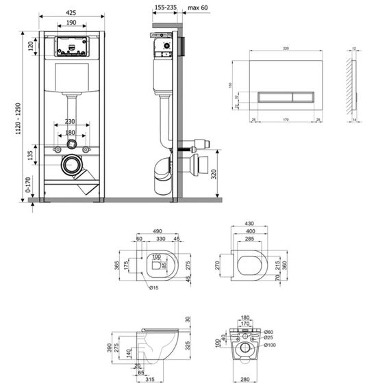 Набір Qtap Nest 4 в 1 підвісний унітаз Robin Ultra Quiet 490x365x325 + комплект інсталяції QT1333046EUQW45144 | Зображення 1