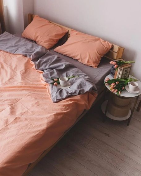 Постільна білизна двоспальна Dushka Home Варена бавовна 20509 180х215 см персикова з сірим | Зображення 4