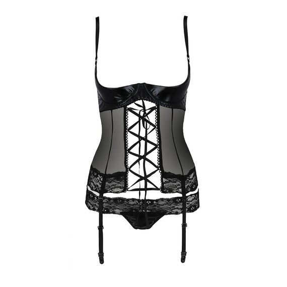 Корсет з відкритими грудьми Passion Exclusive NORTH CORSET S/M, black, пажі, трусики, шнурівка | Зображення 4