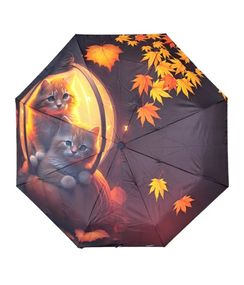 Парасолька напівавтомат Fiaba F23-028 жіноча на 8 спиць з котами Темно-коричневий