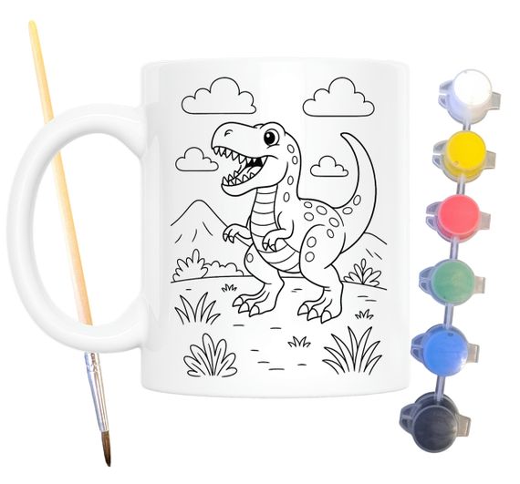 Набор для творчества кружка раскраска Динозавр Тиранозавр Рекс 330 мл белая (КР0154) | Зображення 1
