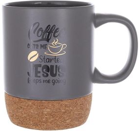 Кухоль керамічний "Coffee Time" 400мл з пробковою основою, сіра