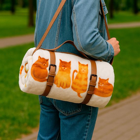 Плед тревел флісовий Котики бежевий з ременем Love You 200 x 220 см | Зображення 5