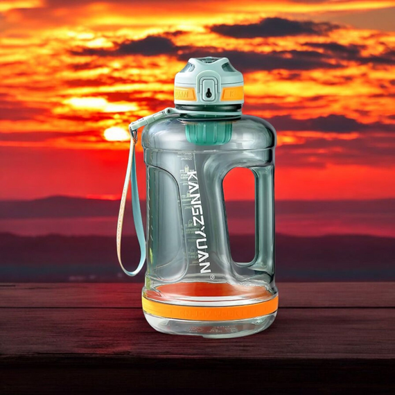 Эко-бутылка KANGZYUAN 1500 мл (1.5 л) - Зеленая Tritan BPA-free, ударопрочная, спортивная с ручкой и ремешком | Зображення 9