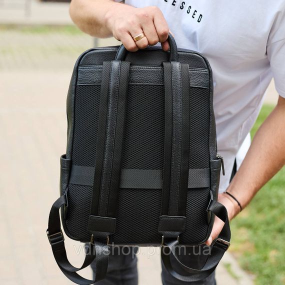 Стильный мужской кожаный рюкзак 40х30х17, практичный аксессуар для ноутбука и документов, черный | Зображення 8