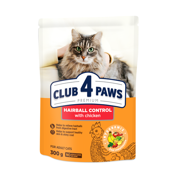 Сухий корм Club 4 Paws Premium Hairball Control для дорослих довгошерстих котів, з куркою 300 г