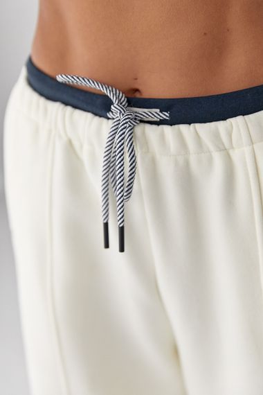 Теплі спортивні штани палаццо з подвійним поясом - молочний цвет, L (є розміри) | Зображення 3