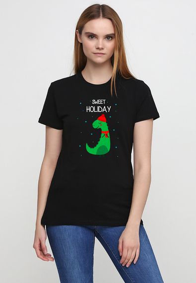 Футболка жіноча чорна з принтом "Sweet holiday (dragon)", L