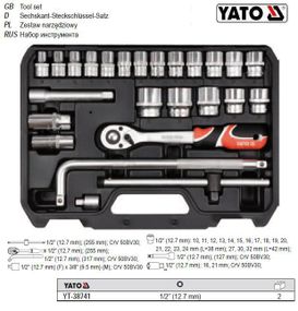 Набір торцевих головок 1/2" М10-32 25 штук YATO YT-38741