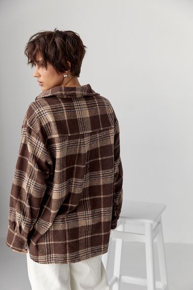 Тепла сорочка в клітинку з накладною кишенею - коричневий цвет, M (є розміри) | Зображення 1