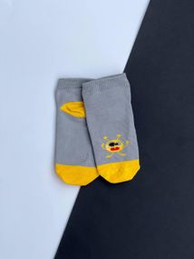 Шкарпетки дитячі на дівчинку короткі на літо монстрик  ⁇  Прикольні дитячі шкарпетки літні Сірий + жовтий, 14-16