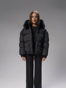 Пуховик з опушкою вкорочений Cozy Puffer, Чорний M-L