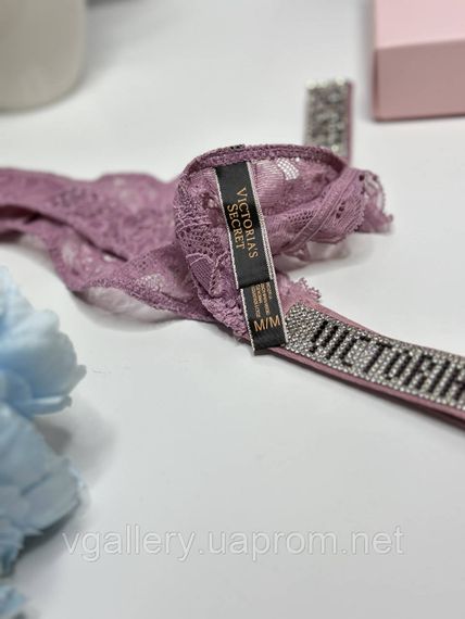 Женские кружевные стринги Victoria`s Secret со стразами, бикини стринги Виктория Сикрет L, Сиреневый | Зображення 4
