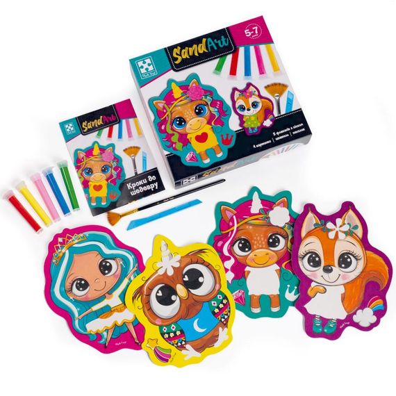 Набор для творчества "Sand Art Веселые друзья" VT4501-01, 5 флаконов с песком | Зображення 1