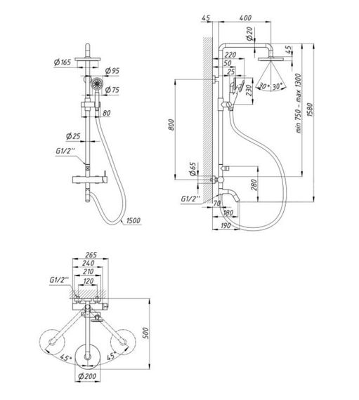 Душова система універсальна Lidz Aria 1031, Nickel (k35) LDARI1031NKS34933 | Зображення 1