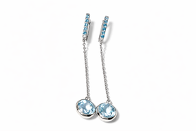 Серьги из белого золота с голубыми топазами S-0385