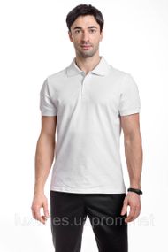 Футболка мужская ПОЛО  -  Белая с коротким рукавом с МИКРОЛАКОСТЫ S