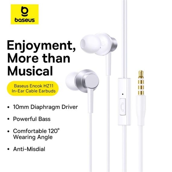 Навушники Baseus Encok HZ11 Wired Earphones Moon White | Зображення 4