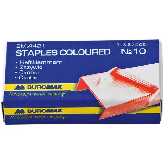 Скобы для канцелярского степлера №10, color, 1000 шт. Buromax (BM.4421) - Топ Продаж!