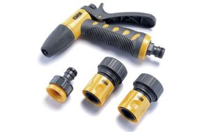 Набор: пистолет-распылитель, коннекторы для шланга 3/4: 3/4 аквастоп, 3/4, адаптер 1/2+3/4 СИЛА