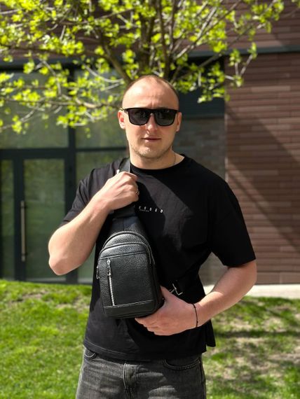 Чоловічий стильний чорний шкіряний слінг на плече TIDING BAG 7862 | Зображення 4