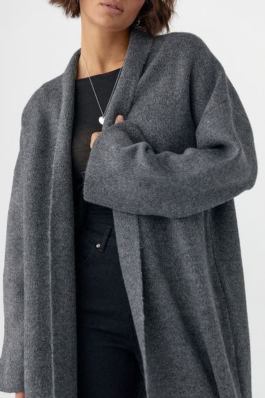 Довгий в'язаний кардиган - темно-сірий цвет, ONE SIZE (є розміри) | Зображення 3