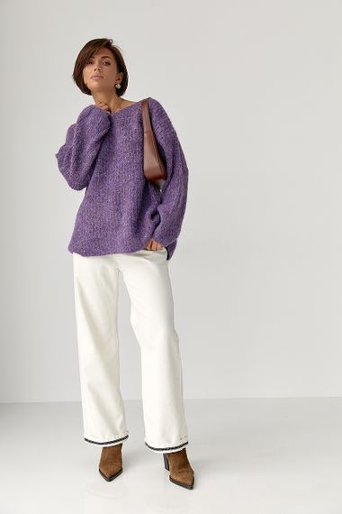 Подовжений джемпер легкої в'язки - фіолетовий цвет, ONE SIZE (є розміри) | Зображення 2