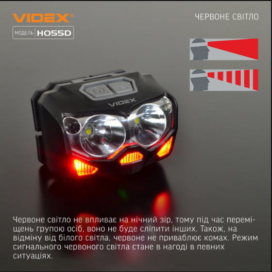 Фонарик LED налобный 500Lm 5000К черный VLF-H055D Videx | Зображення 6